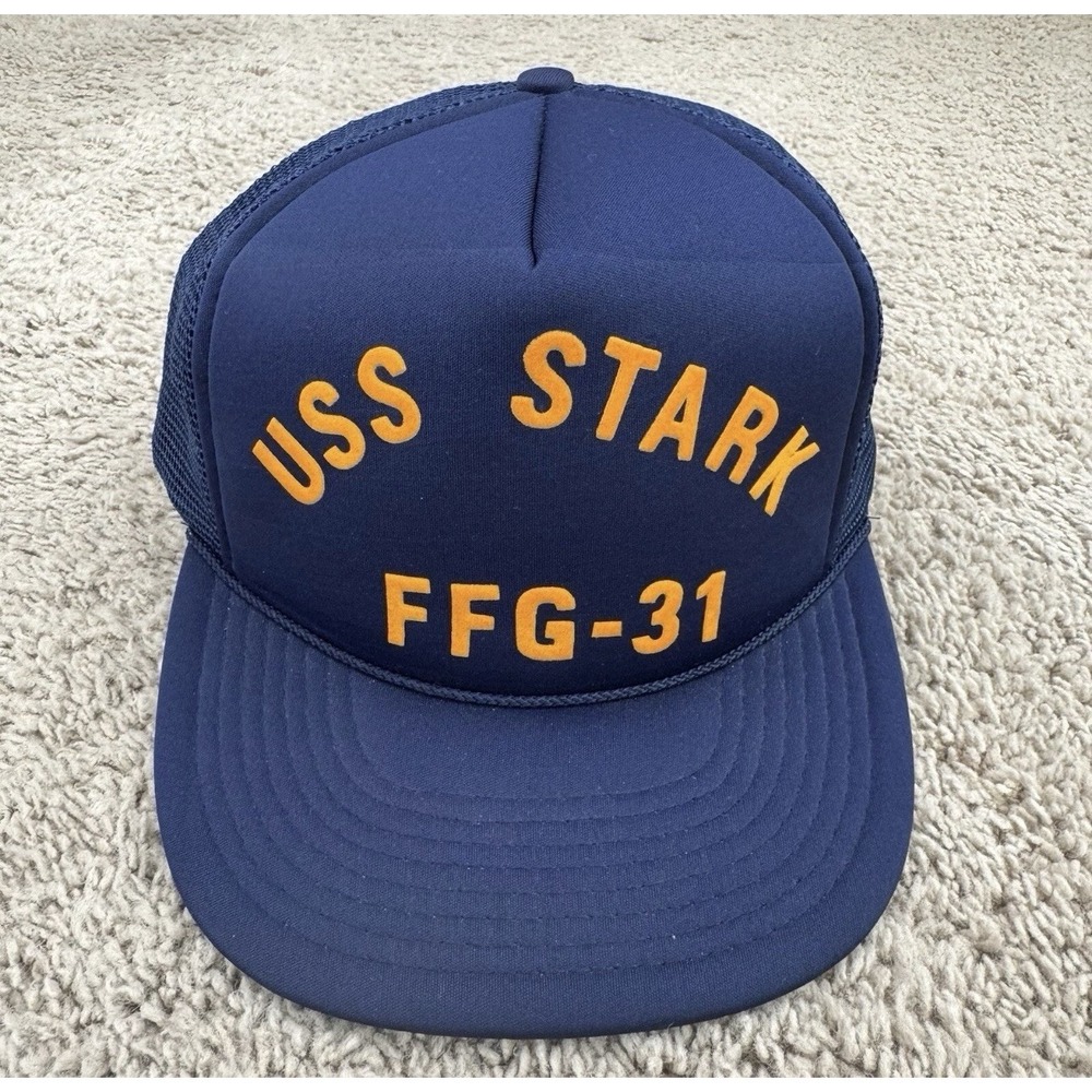 USS Stark FFG-31 Hat Snapback Navy Gold Letters Mesh Back Foam Cobra Trucker Cap